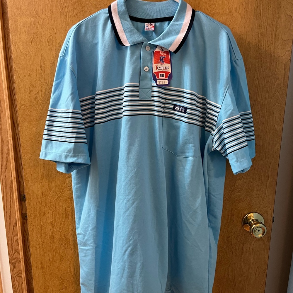 Men's NWT Tempus Light Blue / Navy /White Polo Short Sleeve Size XXL W/Pocket